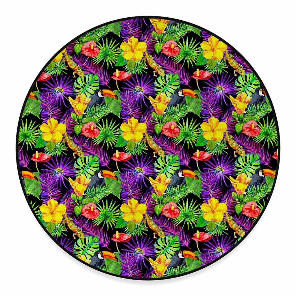 Dark Hawaiian Tropical Pattern Print Round Floor Mat