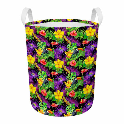 Dark Hawaiian Tropical Pattern Print Round Laundry Basket