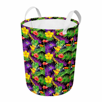 Dark Hawaiian Tropical Pattern Print Round Laundry Basket