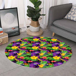 Dark Hawaiian Tropical Pattern Print Round Rug