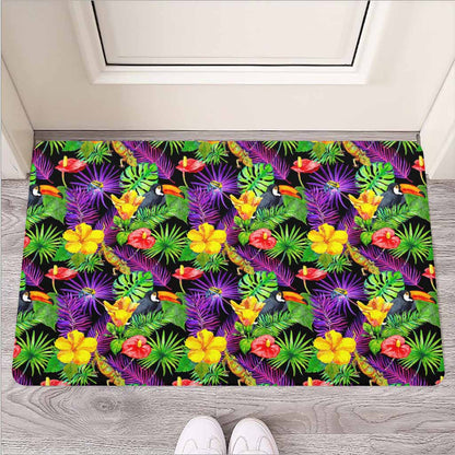 Dark Hawaiian Tropical Pattern Print Rubber Doormat