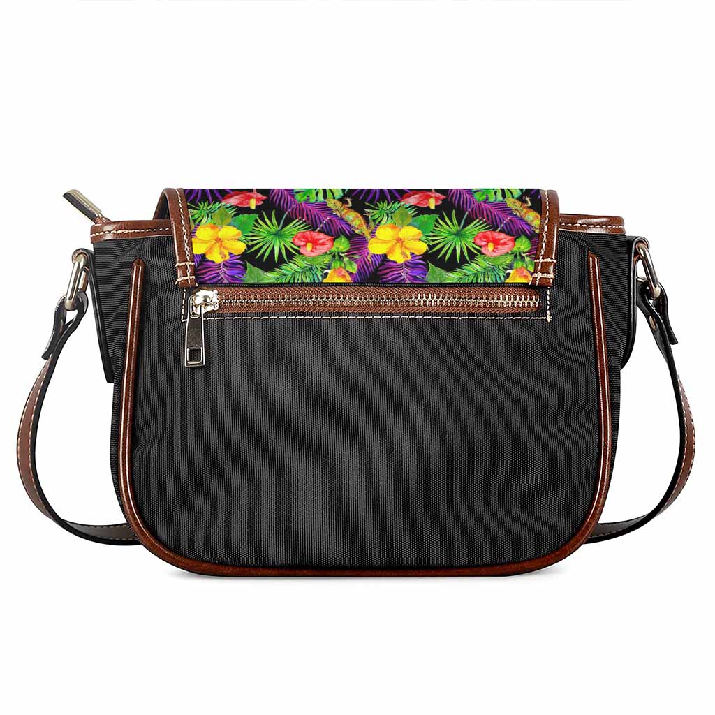 Dark Hawaiian Tropical Pattern Print Saddle Bag