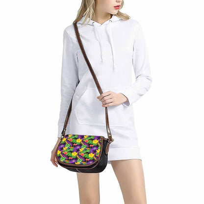 Dark Hawaiian Tropical Pattern Print Saddle Bag