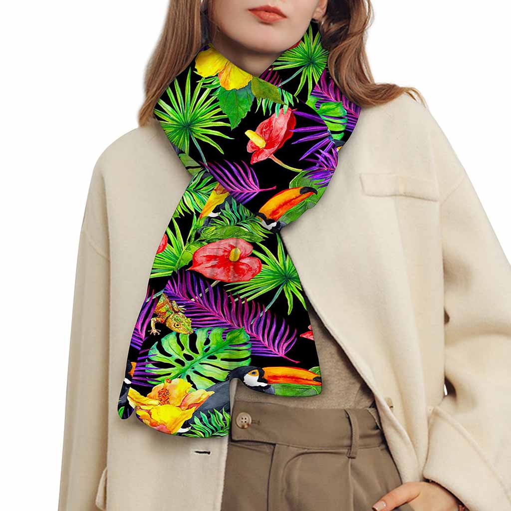 Dark Hawaiian Tropical Pattern Print Scarf