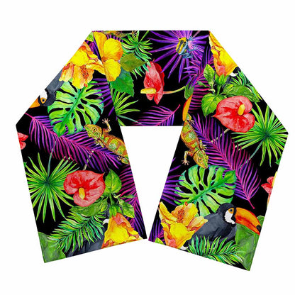 Dark Hawaiian Tropical Pattern Print Scarf