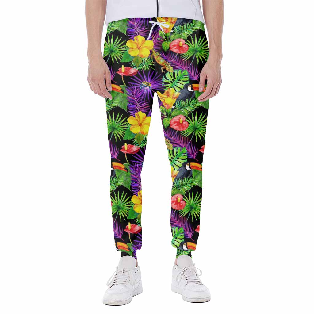 Dark Hawaiian Tropical Pattern Print Scuba Joggers