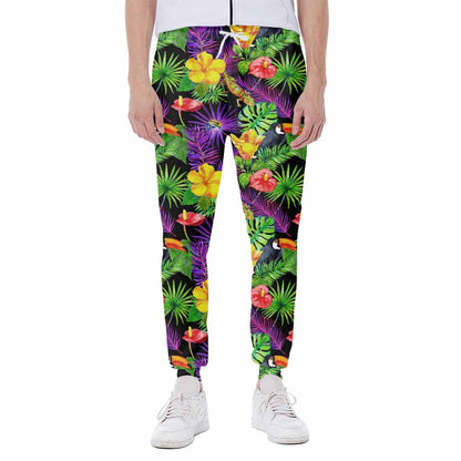 Dark Hawaiian Tropical Pattern Print Scuba Joggers