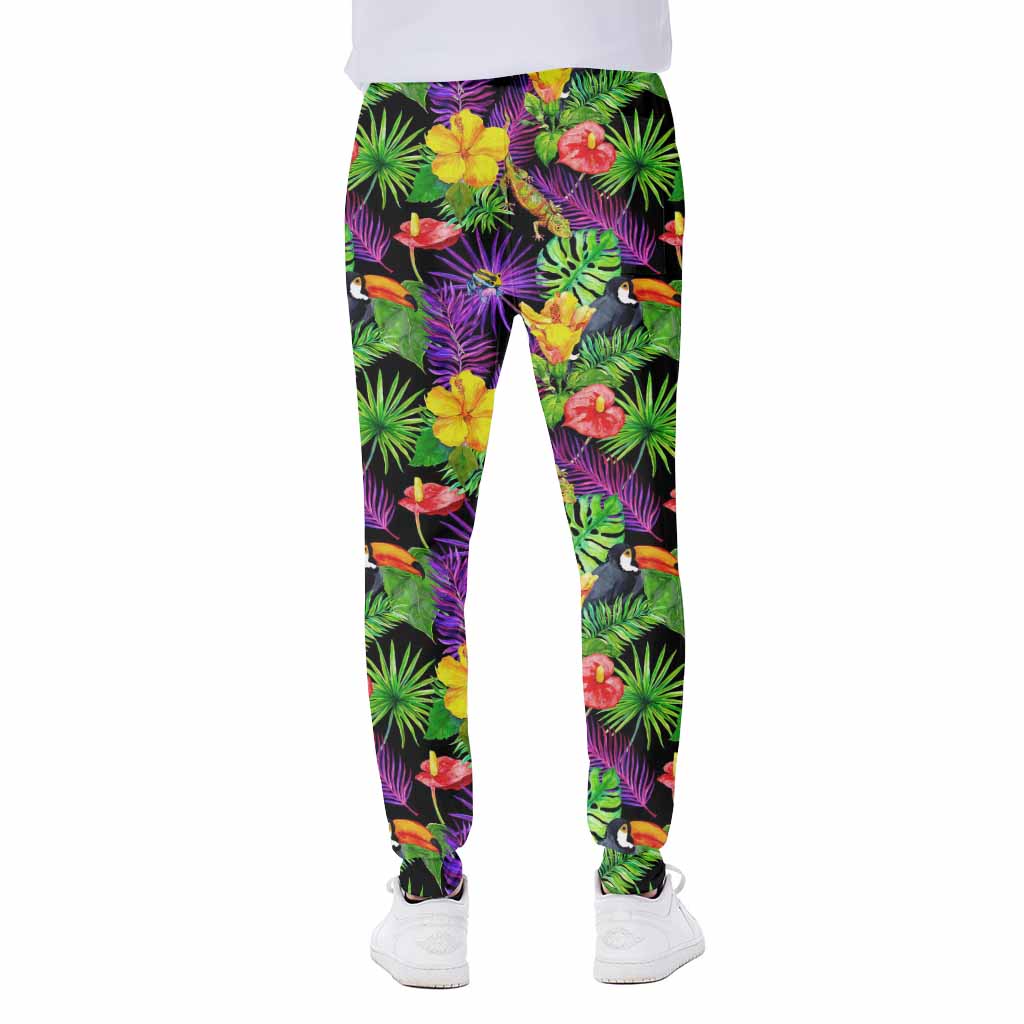 Dark Hawaiian Tropical Pattern Print Scuba Joggers