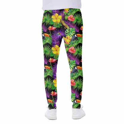 Dark Hawaiian Tropical Pattern Print Scuba Joggers