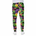 Dark Hawaiian Tropical Pattern Print Scuba Joggers