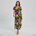Dark Hawaiian Tropical Pattern Print Short Sleeve Maxi Dress