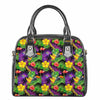 Dark Hawaiian Tropical Pattern Print Shoulder Handbag