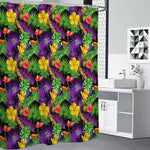 Dark Hawaiian Tropical Pattern Print Shower Curtain