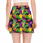 Dark Hawaiian Tropical Pattern Print Side Slit Mini Skirt