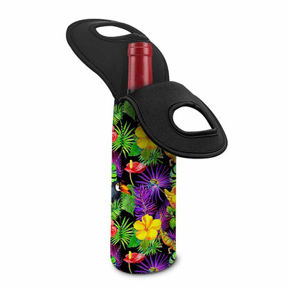 Dark Hawaiian Tropical Pattern Print Single Neoprene Wine Tote