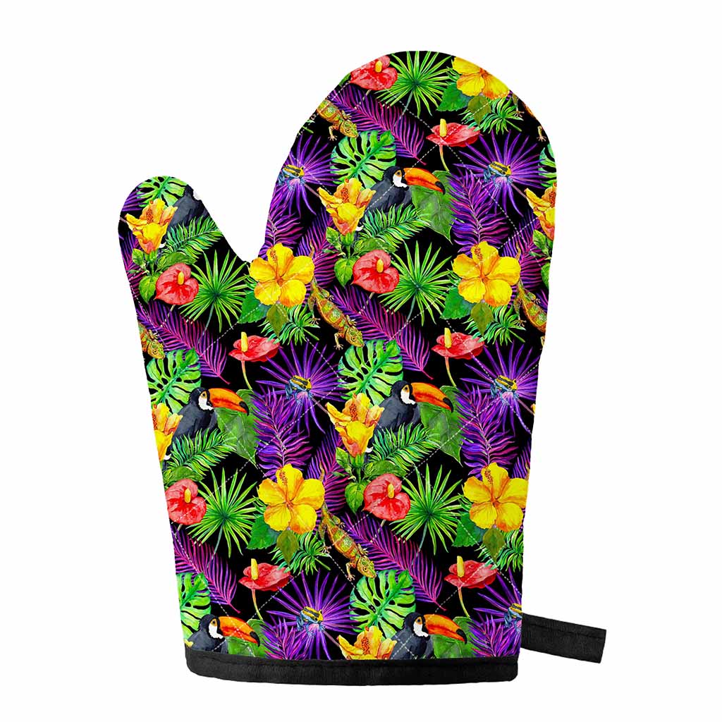 Dark Hawaiian Tropical Pattern Print Single Oven Mitt