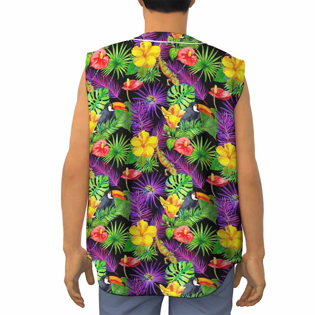 Dark Hawaiian Tropical Pattern Print Sleeveless Baseball Jersey