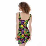 Dark Hawaiian Tropical Pattern Print Sleeveless Bodycon Dress