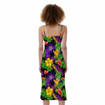 Dark Hawaiian Tropical Pattern Print Slim Fit Midi Cami Dress