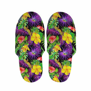 Dark Hawaiian Tropical Pattern Print Slippers