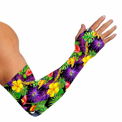 Dark Hawaiian Tropical Pattern Print Sun Protection Arm Sleeves