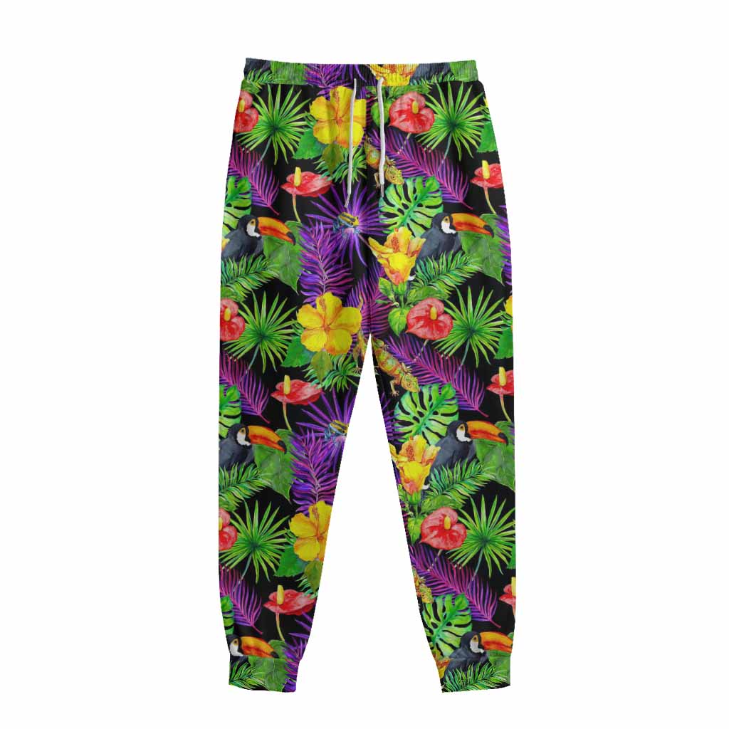 Dark Hawaiian Tropical Pattern Print Sweatpants