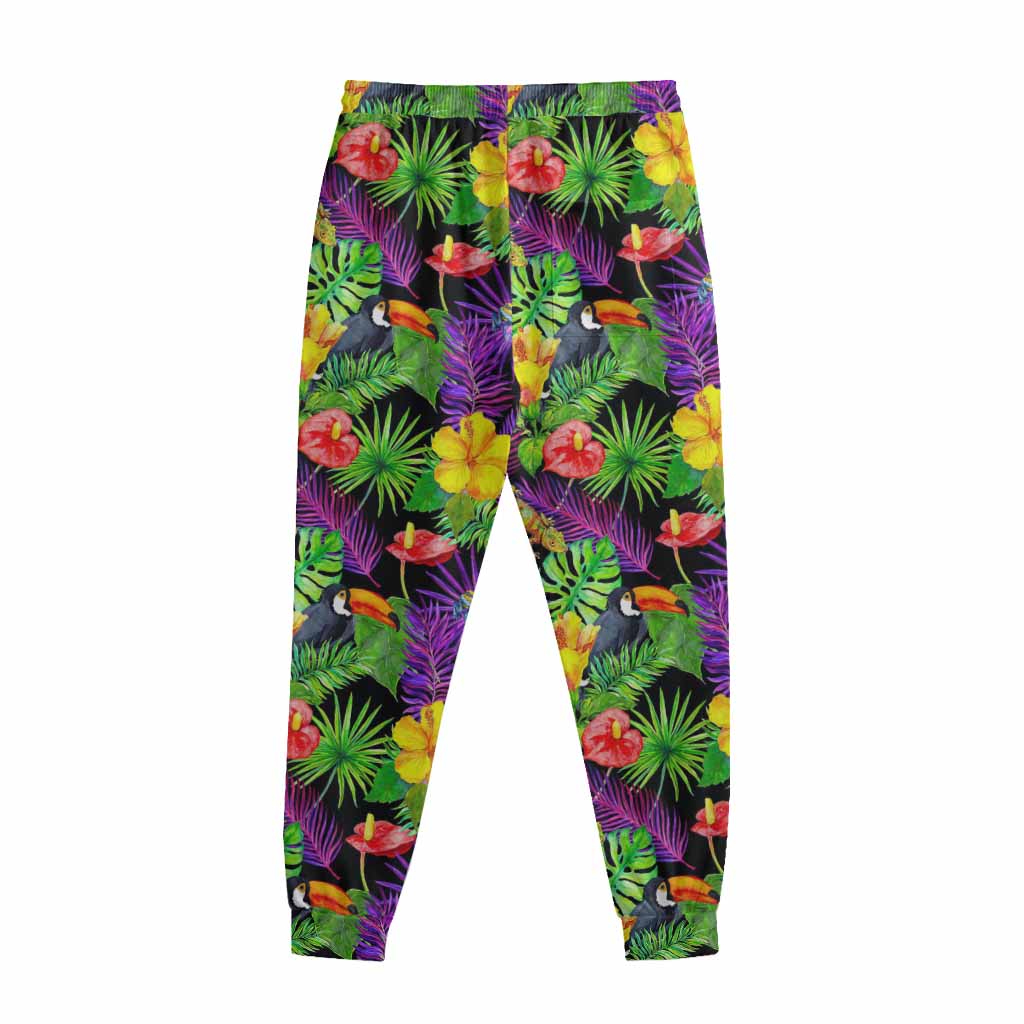 Dark Hawaiian Tropical Pattern Print Sweatpants
