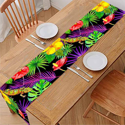 Dark Hawaiian Tropical Pattern Print Table Runner