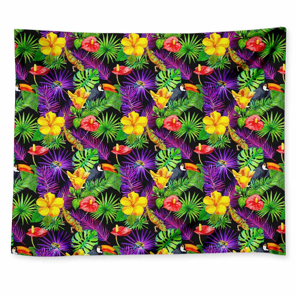 Dark Hawaiian Tropical Pattern Print Tapestry