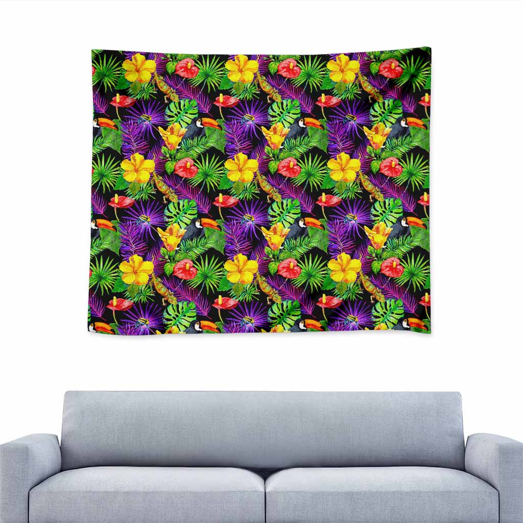 Dark Hawaiian Tropical Pattern Print Tapestry
