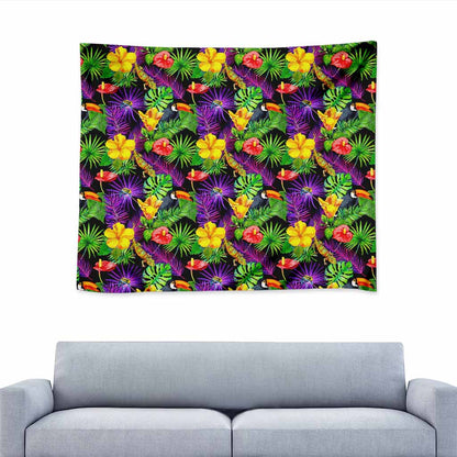 Dark Hawaiian Tropical Pattern Print Tapestry