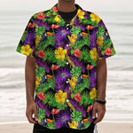 Dark Hawaiian Tropical Pattern Print Textured Short Sleeve Shirt