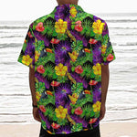 Dark Hawaiian Tropical Pattern Print Textured Short Sleeve Shirt