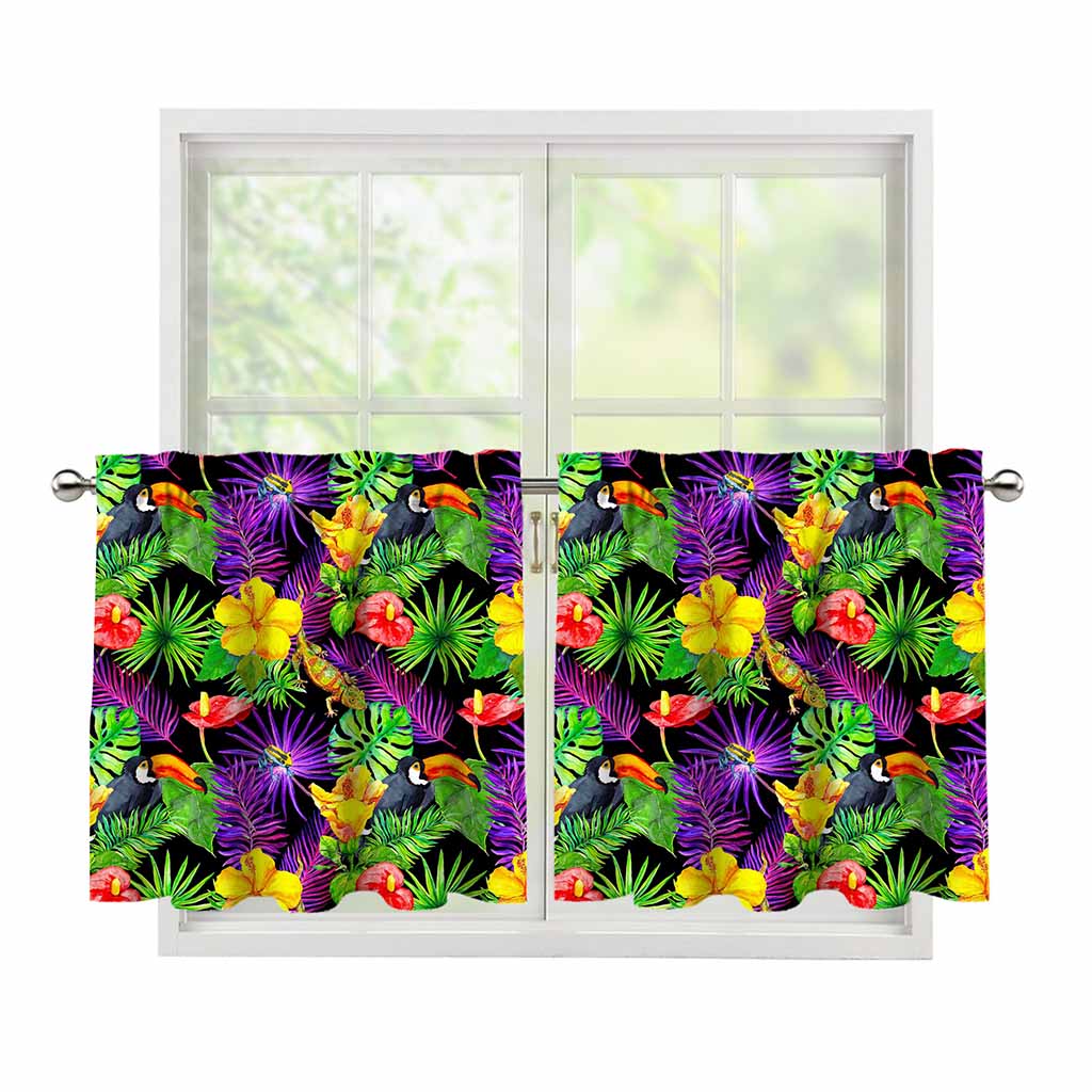 Dark Hawaiian Tropical Pattern Print Tier Curtains