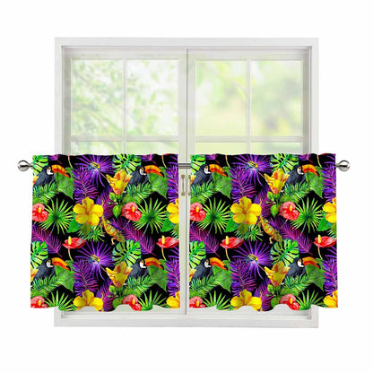 Dark Hawaiian Tropical Pattern Print Tier Curtains