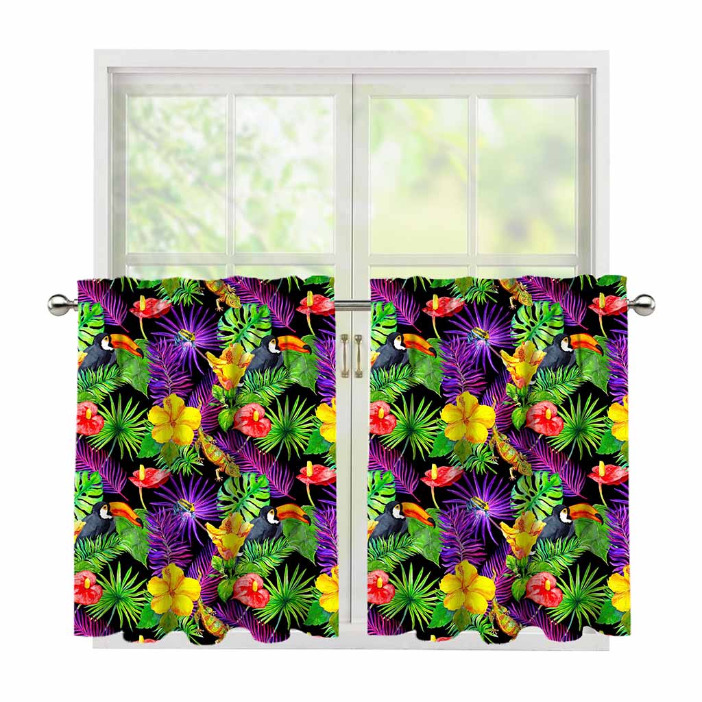 Dark Hawaiian Tropical Pattern Print Tier Curtains