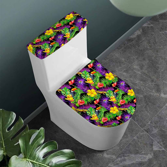 Dark Hawaiian Tropical Pattern Print Toilet Lid And Tank Cover Set