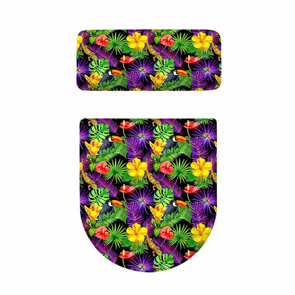 Dark Hawaiian Tropical Pattern Print Toilet Lid And Tank Cover Set
