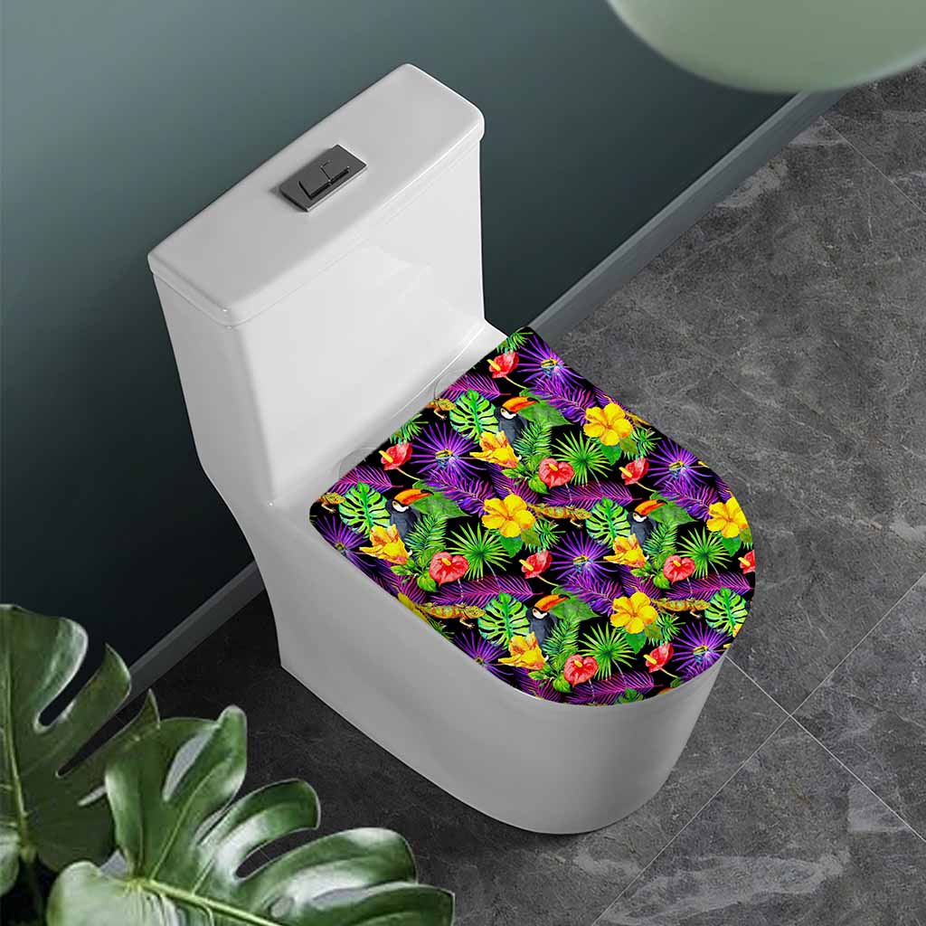 Dark Hawaiian Tropical Pattern Print Toilet Lid Cover