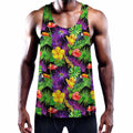 Dark Hawaiian Tropical Pattern Print Men's Workout Tank Top