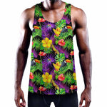 Dark Hawaiian Tropical Pattern Print Training Tank Top