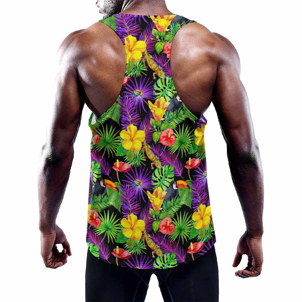 Dark Hawaiian Tropical Pattern Print Training Tank Top