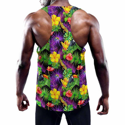 Dark Hawaiian Tropical Pattern Print Training Tank Top