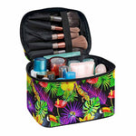 Dark Hawaiian Tropical Pattern Print Travel Makeup Bag