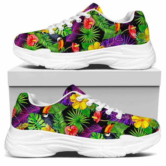 Dark Hawaiian Tropical Pattern Print White Chunky Shoes
