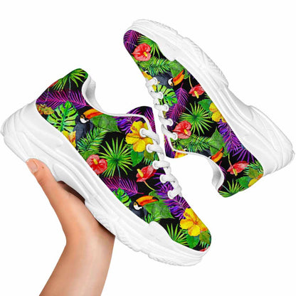 Dark Hawaiian Tropical Pattern Print White Chunky Shoes