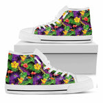 Dark Hawaiian Tropical Pattern Print White High Top Sneakers