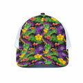 Dark Hawaiian Tropical Pattern Print White Mesh Trucker Hat