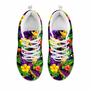 Dark Hawaiian Tropical Pattern Print White Running Shoes