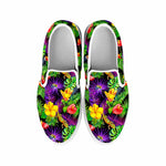 Dark Hawaiian Tropical Pattern Print White Slip On Sneakers